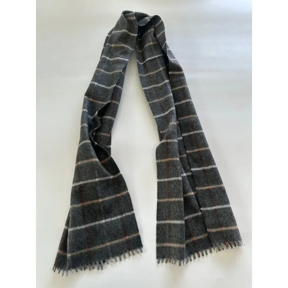 Kenneth Roberts 100% Cashmere Men's Grey Plaid Fringe Scarf